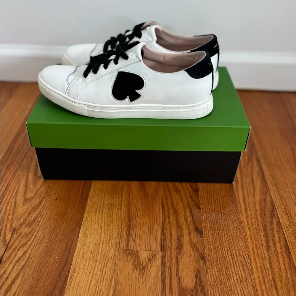kate spade White Leather Sneakers with Black Spade Detail - Picture 6 of 12